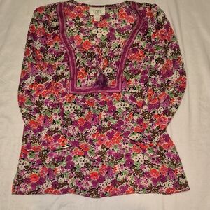 LOFT Floral Blouse - Purple, Pink, and Orange